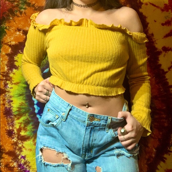 Cropped Off the Shoulder Long Sleeve - Picture 1 of 4